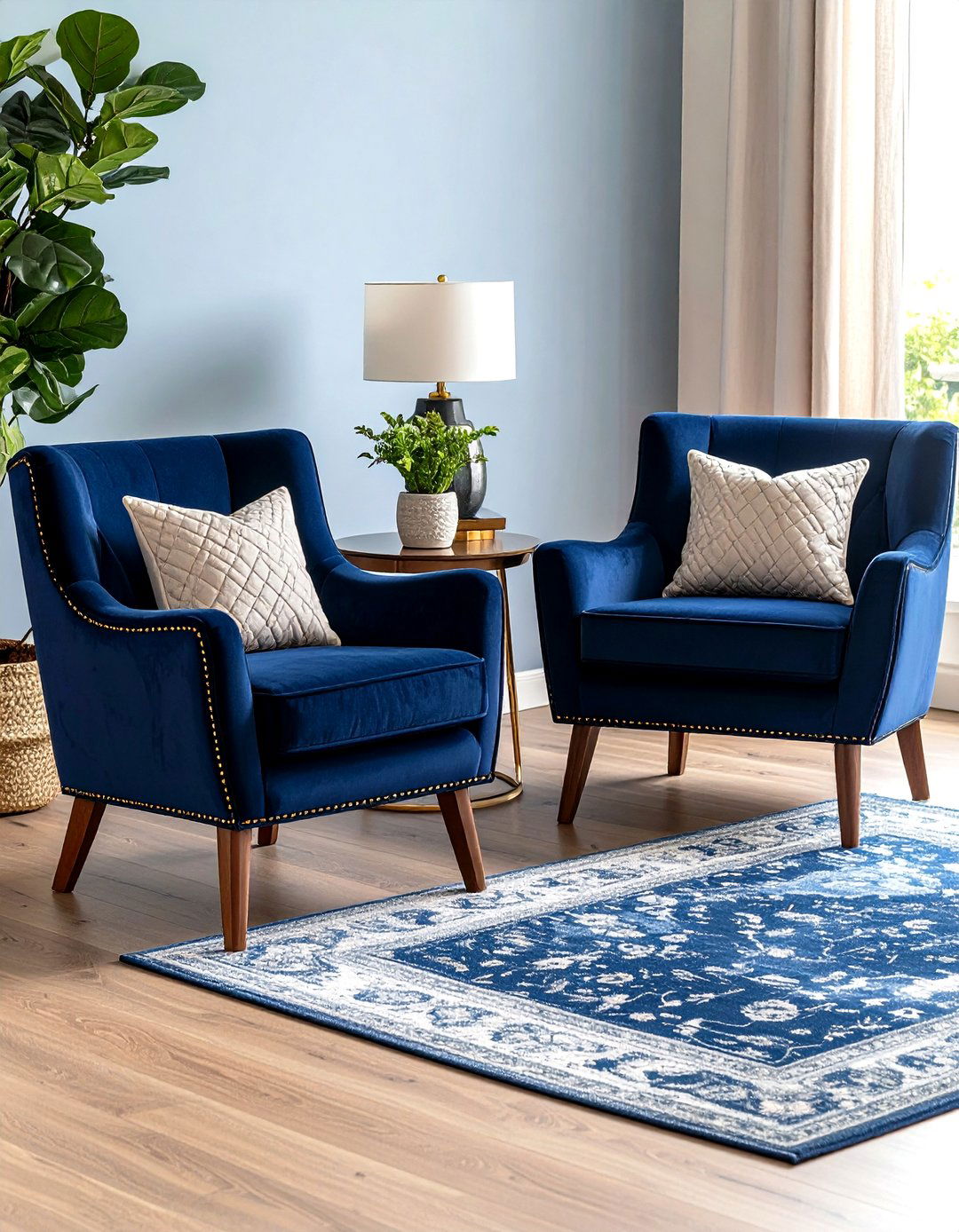 Blue Accent Chairs with Gold Hardware Living Room Ideas - 20 Blue and Gold Living Room Ideas