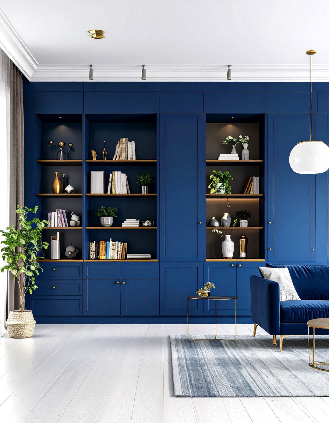 Blue Accent Wall with Built in Storage - 20 Blue Accent Wall Ideas