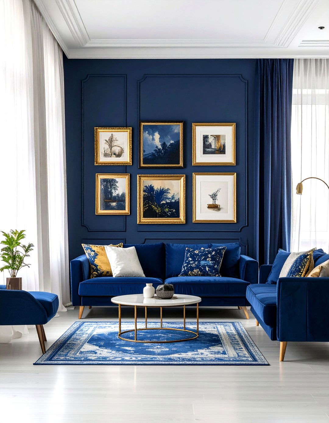 Blue Accent Wall with Gallery Displays - 20 Blue Accent Wall Ideas