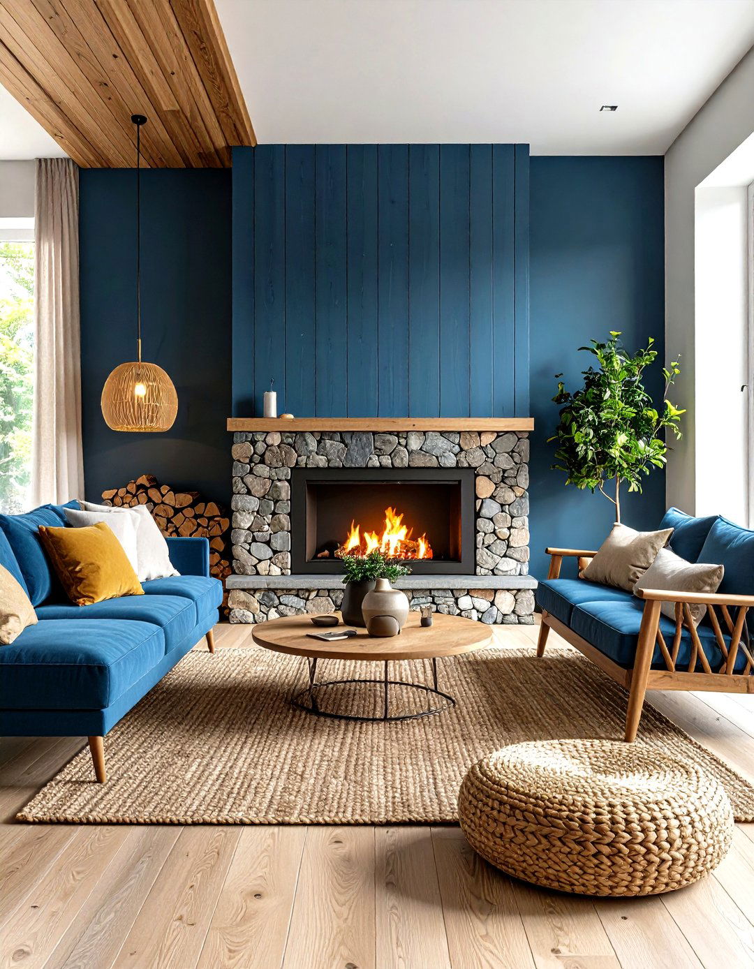 Blue Accent Wall with Natural Materials - 20 Blue Accent Wall Ideas