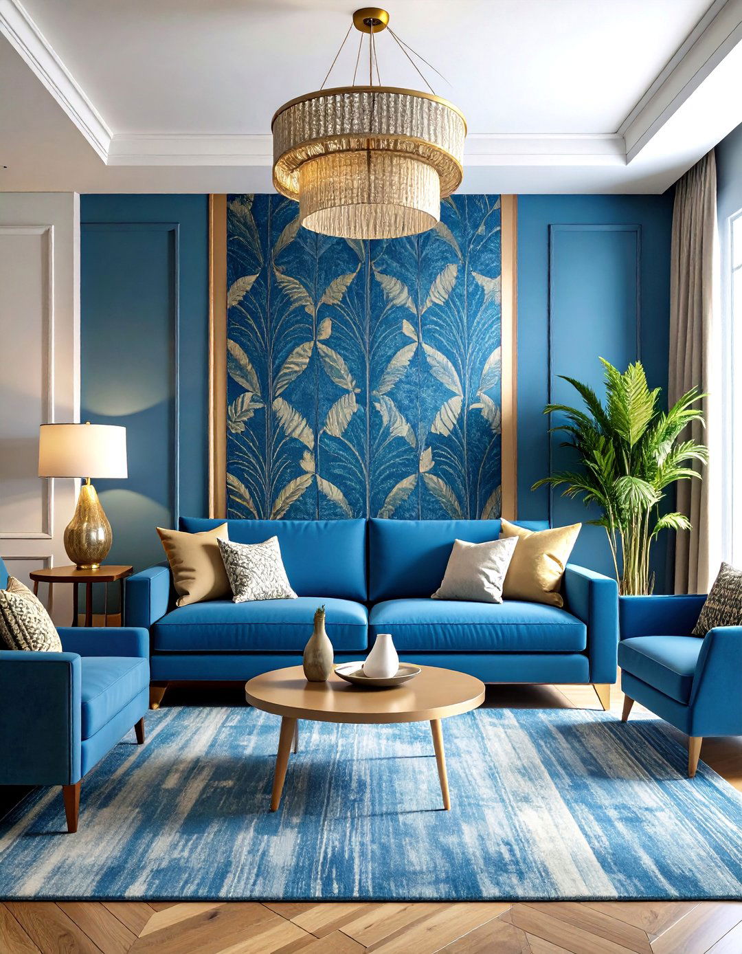 Blue Accent Wall with Textured Wallpaper - 20 Blue Accent Wall Ideas