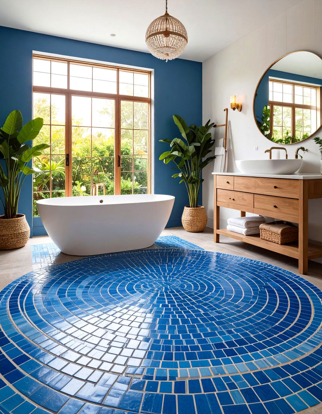 Blue Bathroom Ideas with Mosaic Tile Flooring - 20 Blue Bathroom Ideas