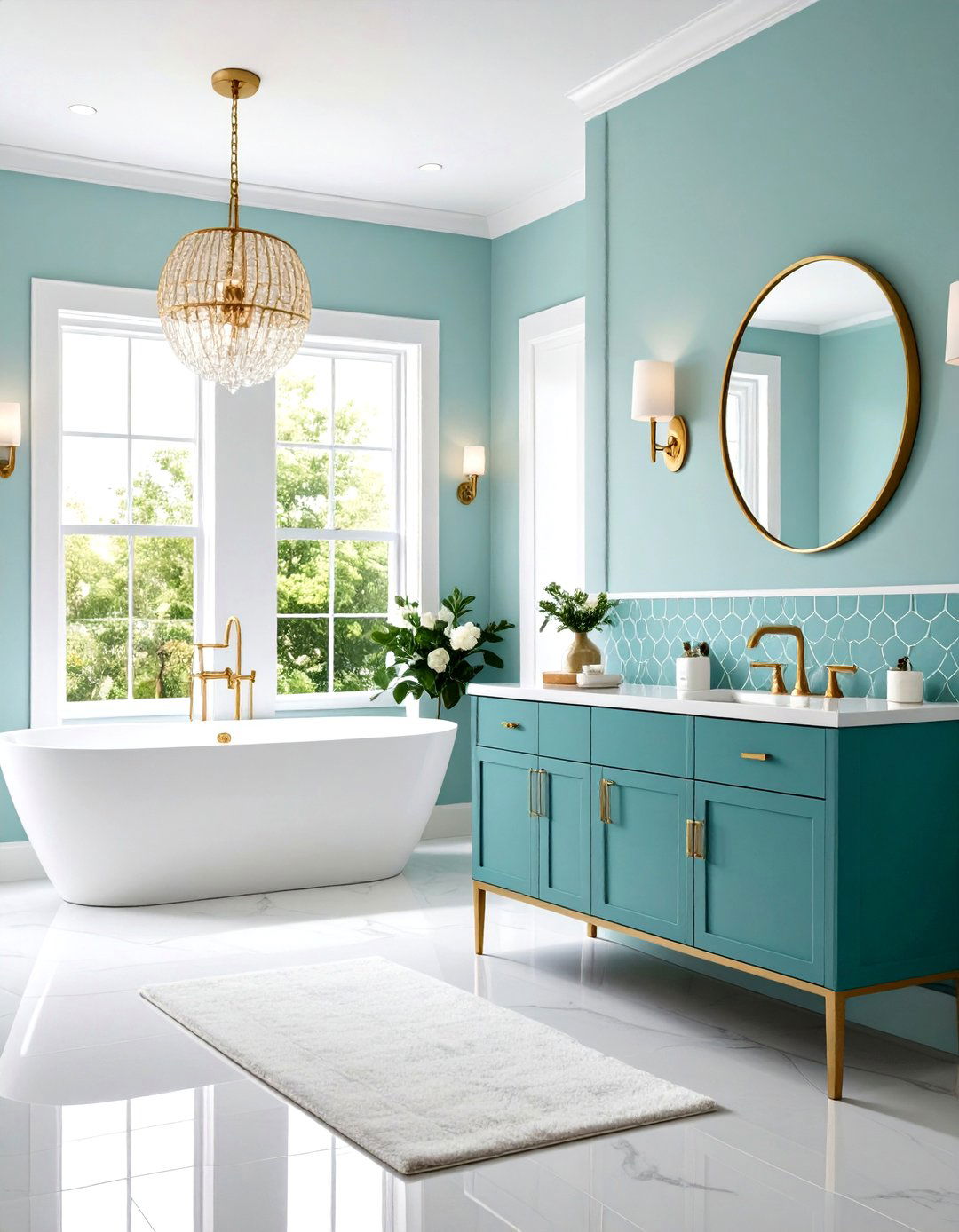 Blue Bathroom Ideas with Scalloped Tile Accent Walls - 20 Blue Bathroom Ideas