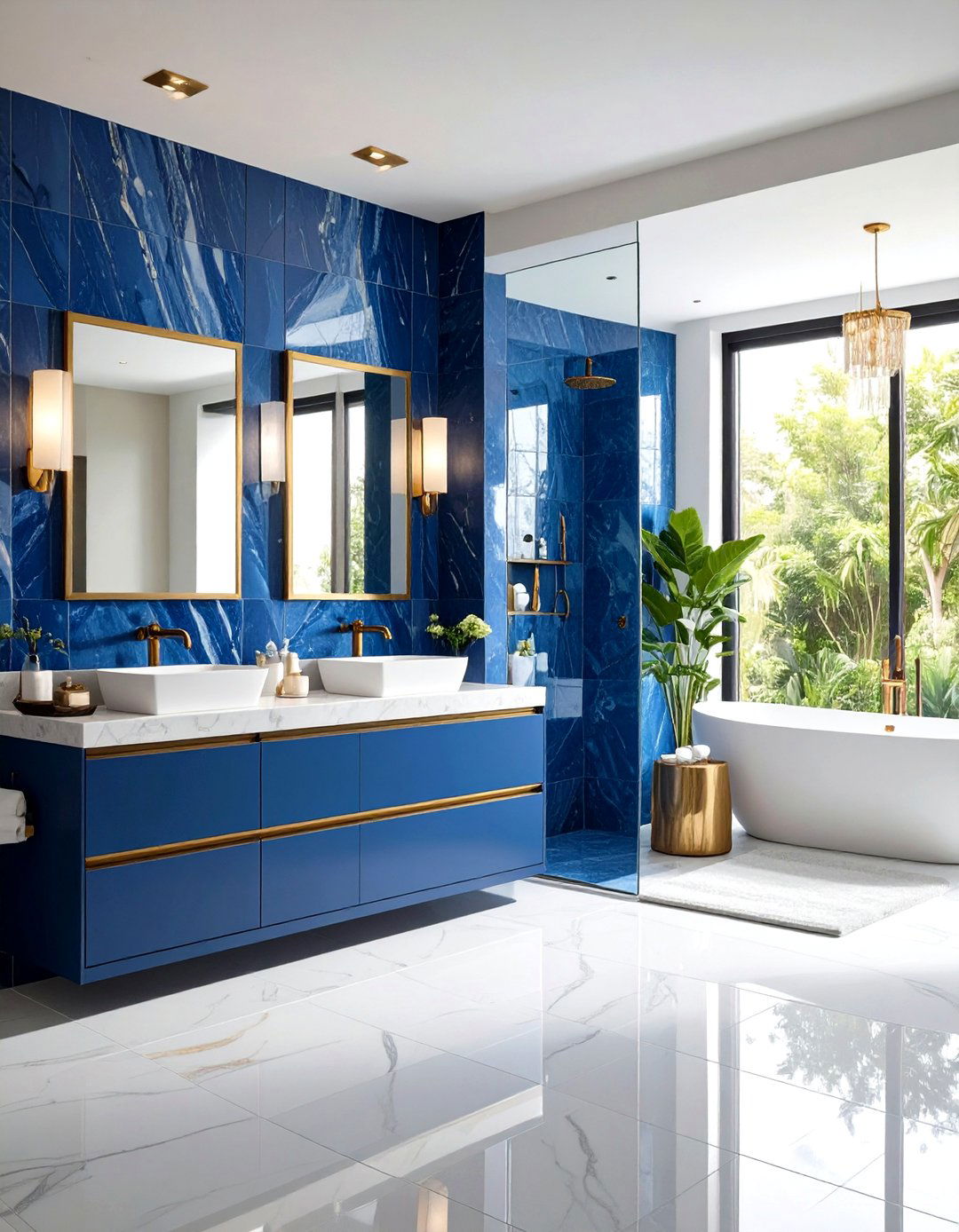 Blue Bathroom Ideas with Zellige Tile Shower Surrounds - 20 Blue Bathroom Ideas