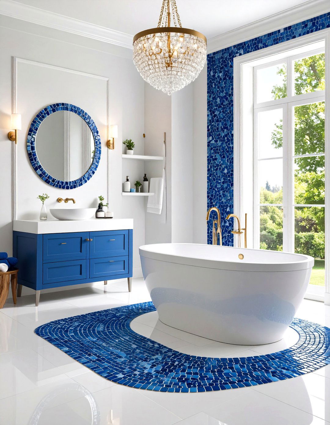Blue Bathroom Penny Round Mosaic Tile Ideas - 20 Blue Bathroom Ideas