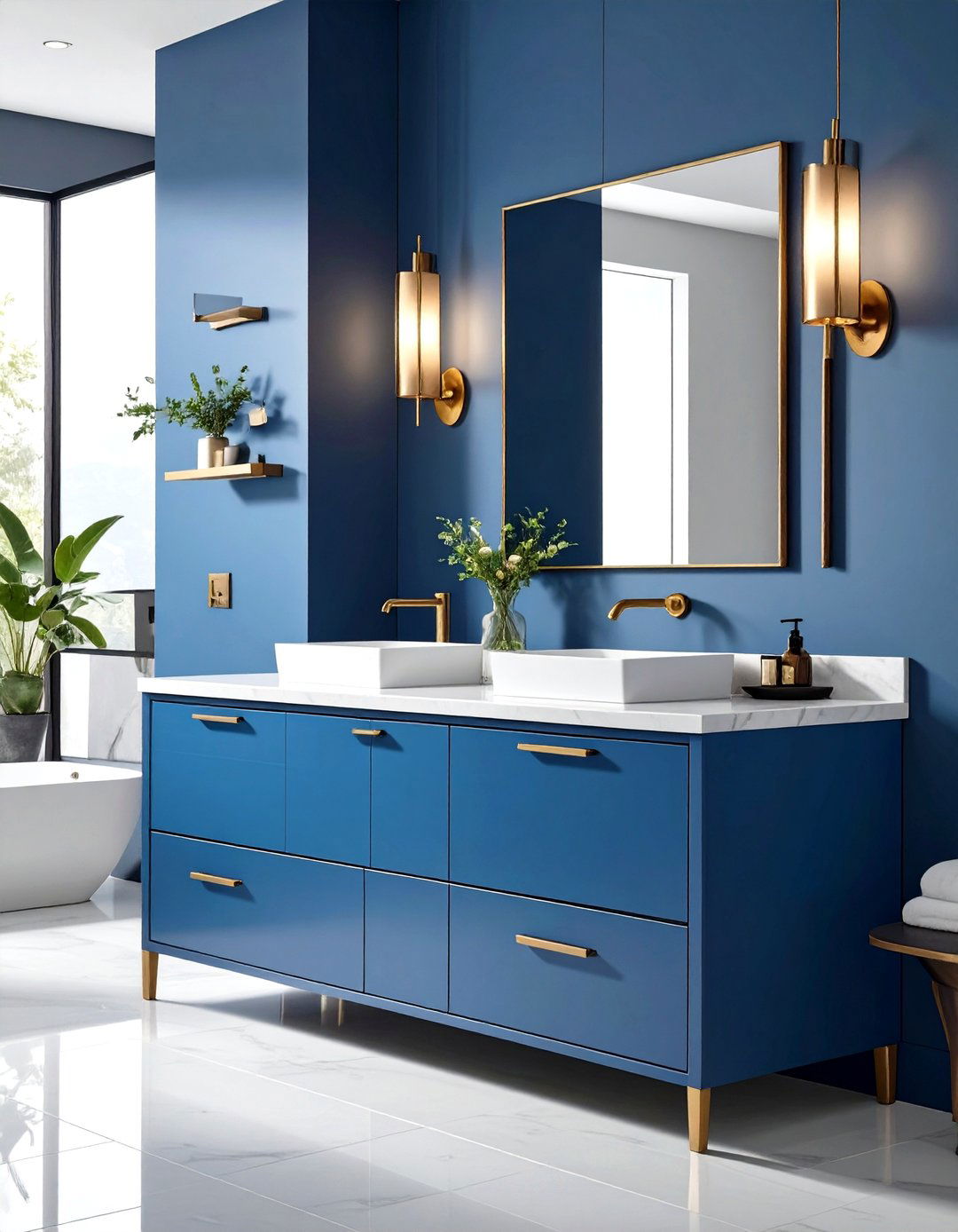 Blue Bathroom Vanity with Mixed Metal Finishes - 20 Blue Bathroom Vanity Ideas