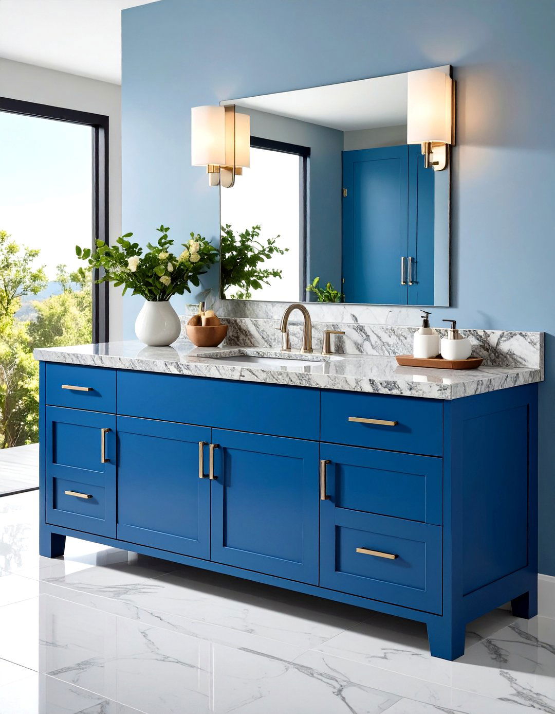 Blue Bathroom Vanity with Natural Stone Countertop - 20 Blue Bathroom Vanity Ideas