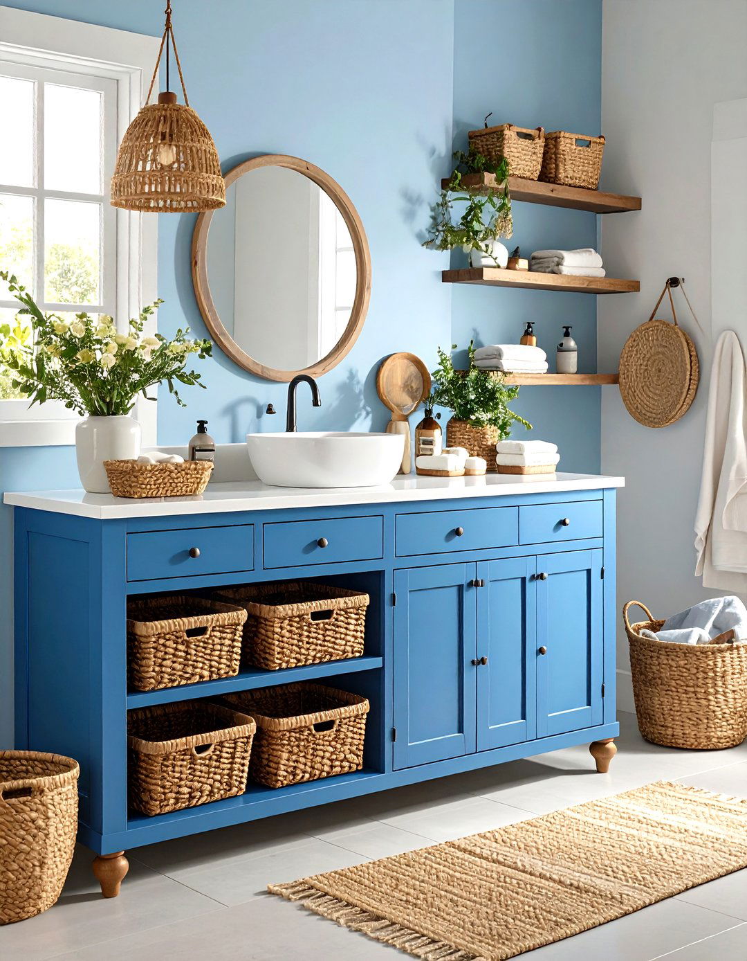 Blue Bathroom Vanity with Open Shelving Storage - 20 Blue Bathroom Vanity Ideas