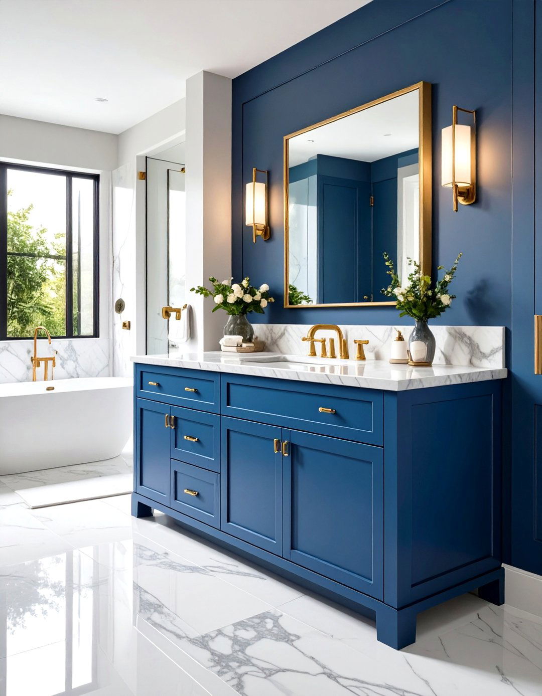 Blue Bathroom Vanity with Quartz Countertop - 20 Blue Bathroom Vanity Ideas