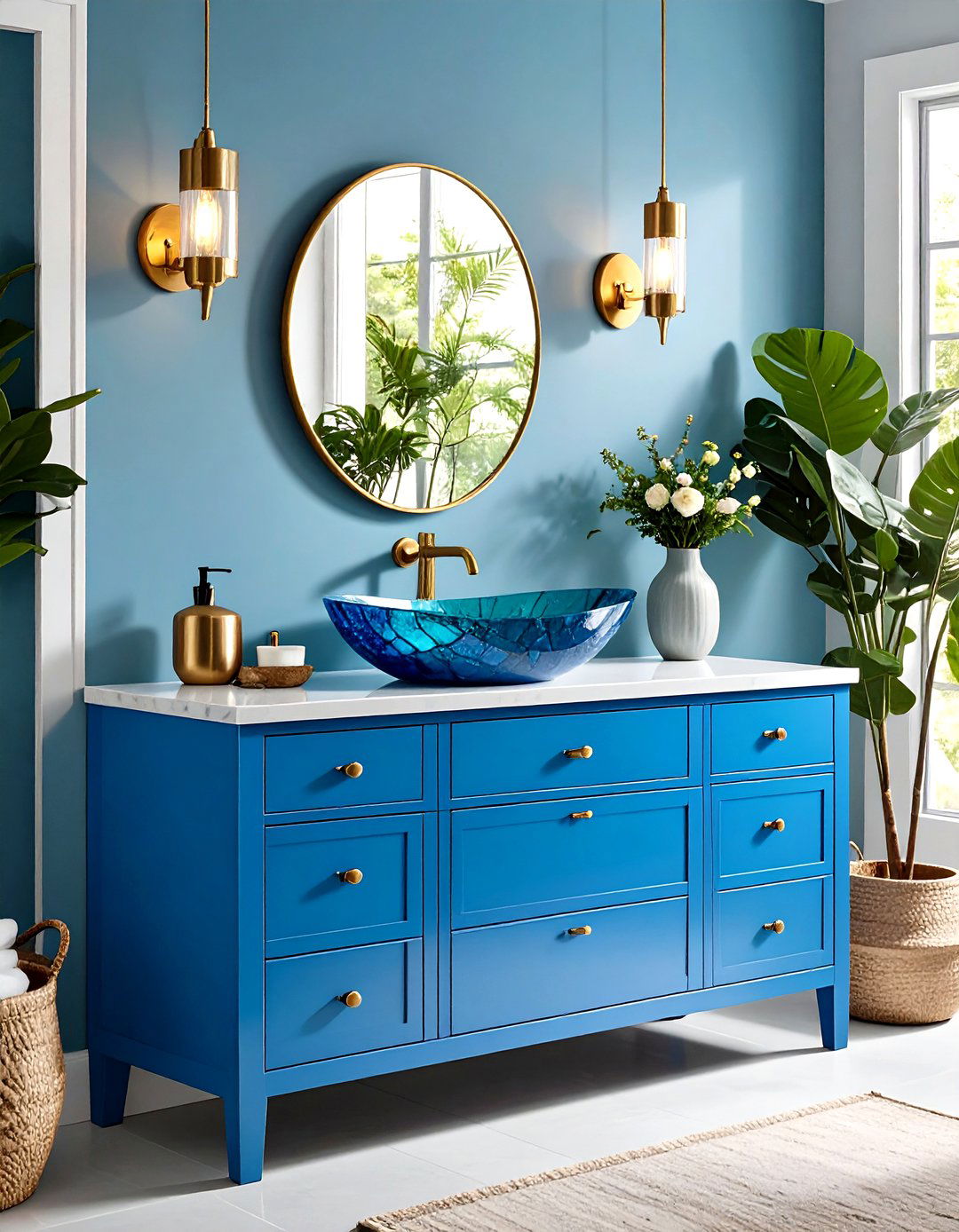 Blue Bathroom Vanity with Vessel Sink Design - 20 Blue Bathroom Vanity Ideas