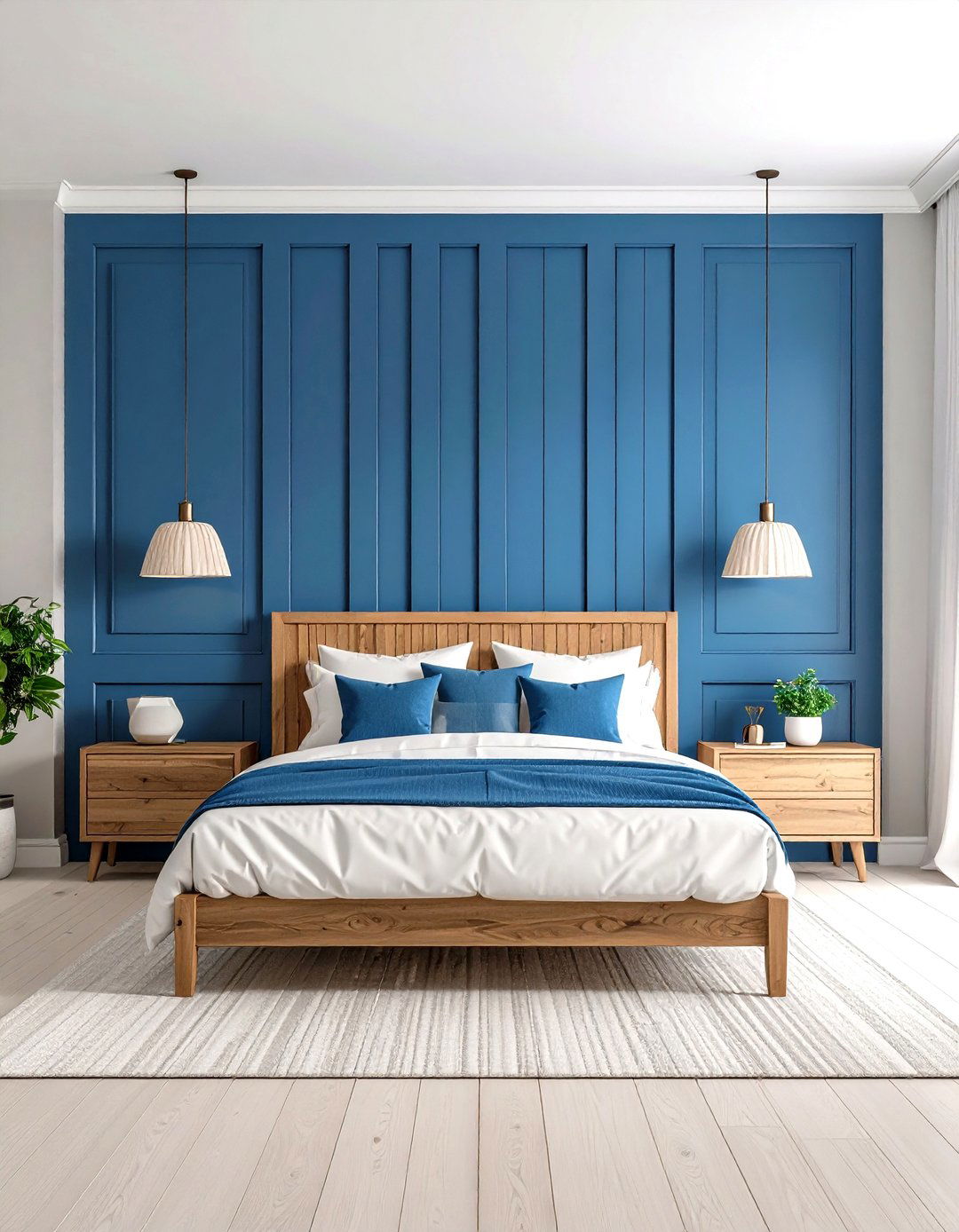 Blue Bedroom Board and Batten Treatment - 20 Blue Bedroom Ideas