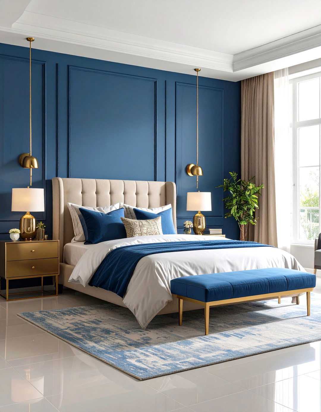 Blue Bedroom Metallic Accent Integration - 20 Blue Bedroom Ideas