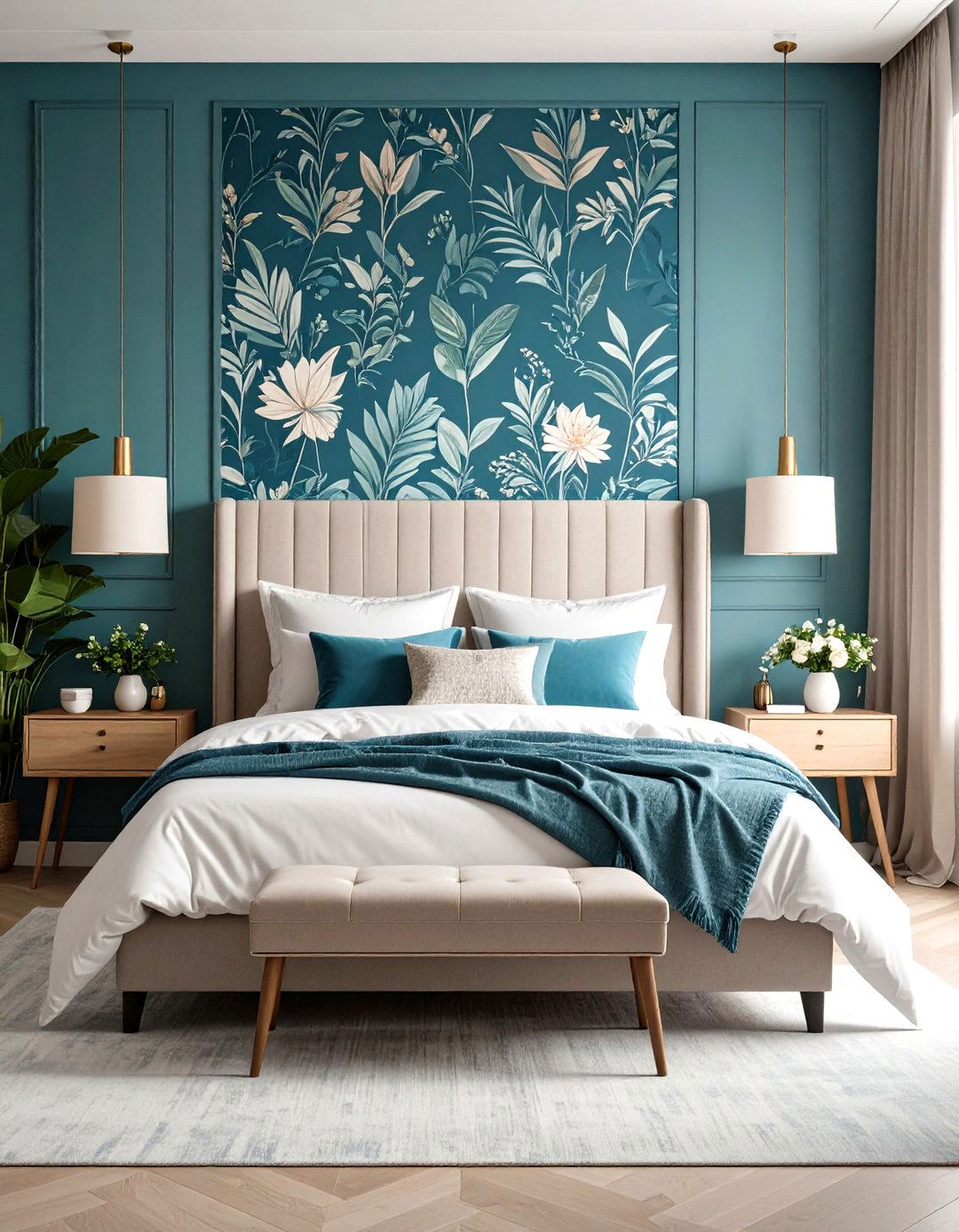 Blue Bedroom Wallpaper Feature Wall - 20 Blue Bedroom Ideas