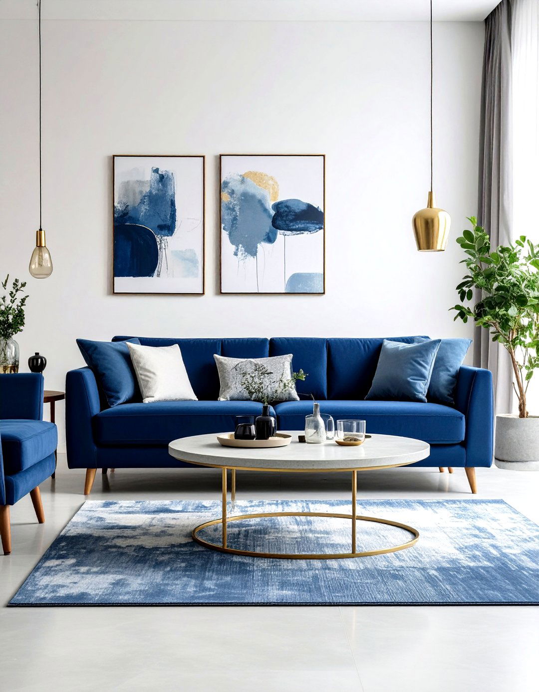 Blue Couch Living Room with Gray and White Modern Minimalism - 20 Blue Couch Living Room Ideas
