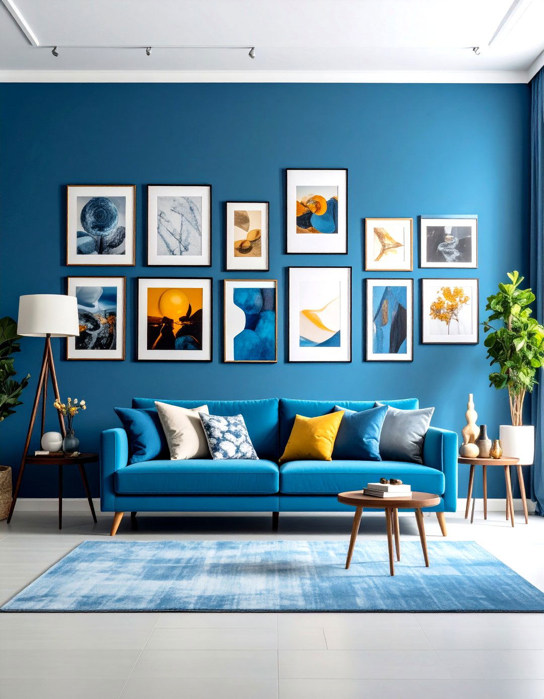 Blue Couch Living Room with Maximalist Gallery Wall - 20 Blue Couch Living Room Ideas