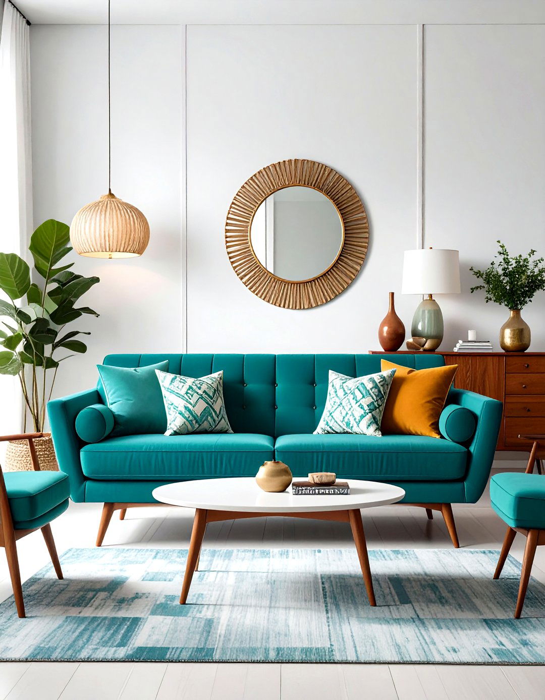Blue Couch Living Room with Mid Century Modern Furniture - 20 Blue Couch Living Room Ideas