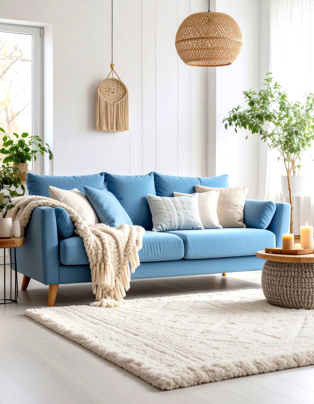 Blue Couch Living Room with Scandinavian Hygge Elements - 20 Blue Couch Living Room Ideas
