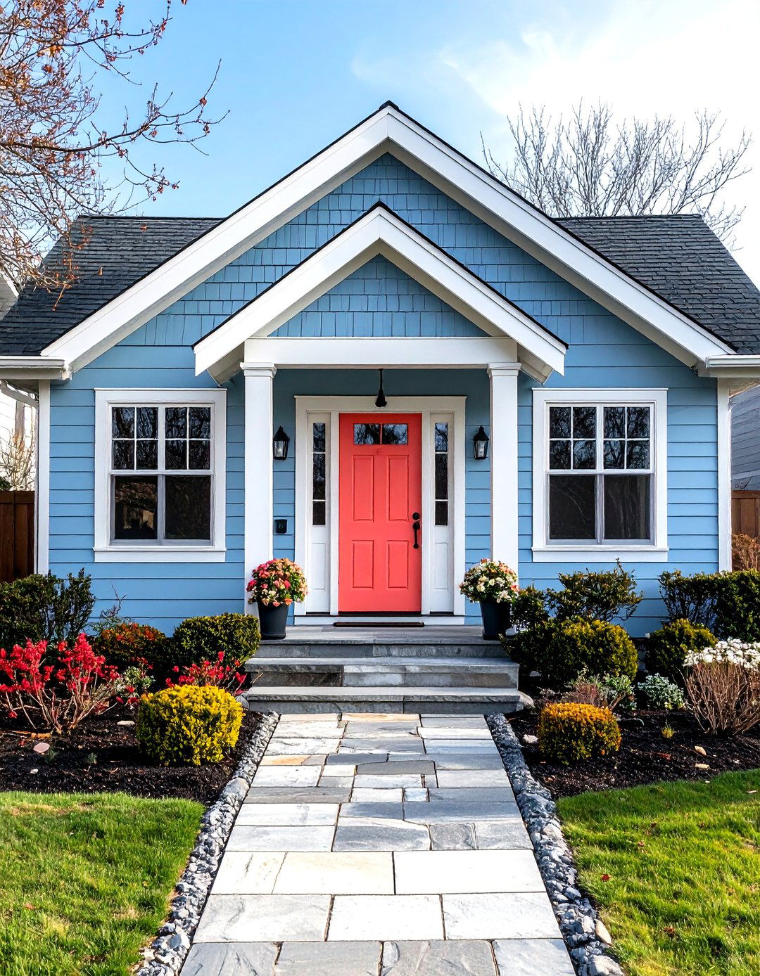 Blue Exterior House Paint Color Schemes with Accent Doors - 20 blue exterior house paint ideas