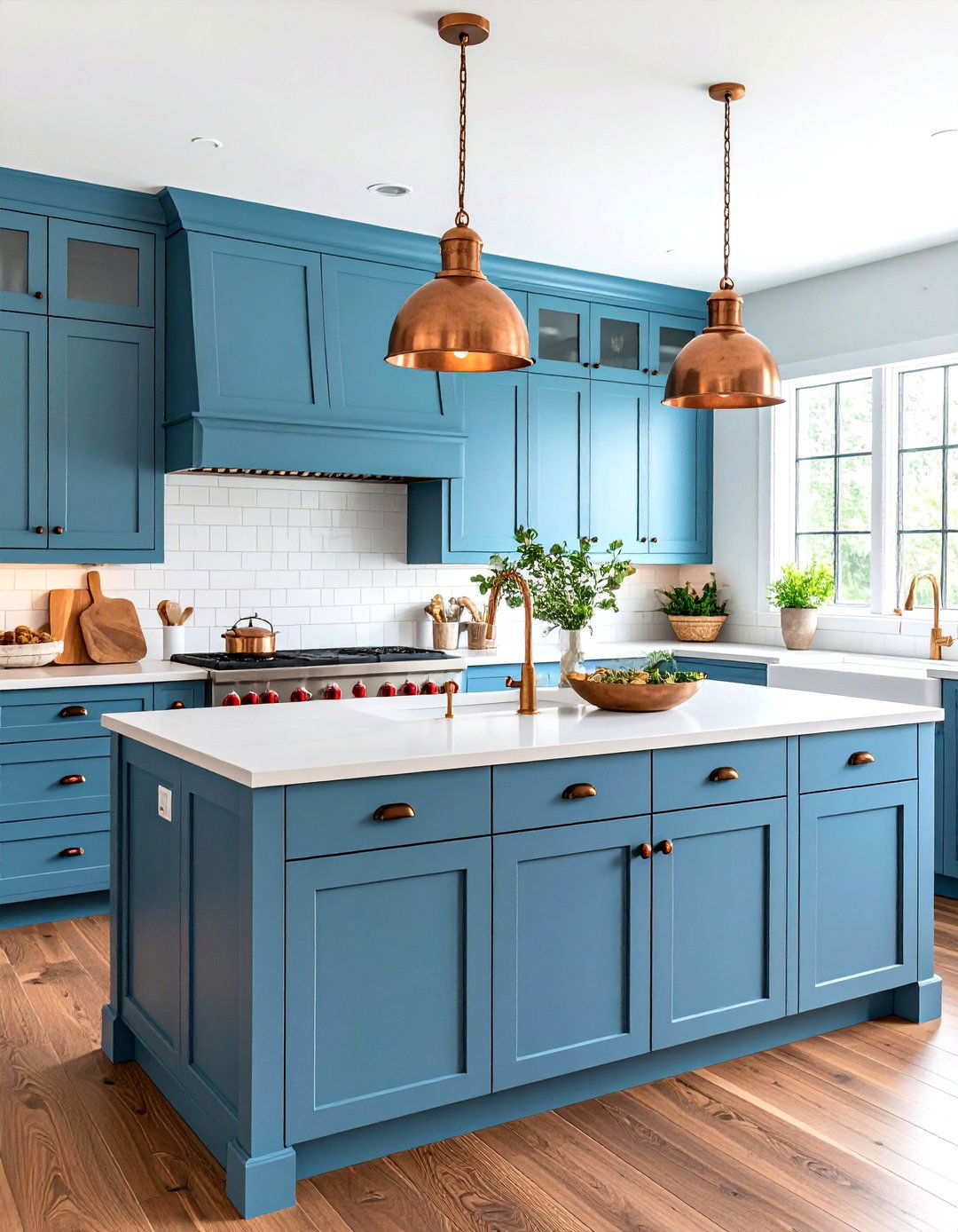 Blue Farmhouse Kitchen Cabinets with Copper Accents - 20 blue farmhouse kitchen cabinets