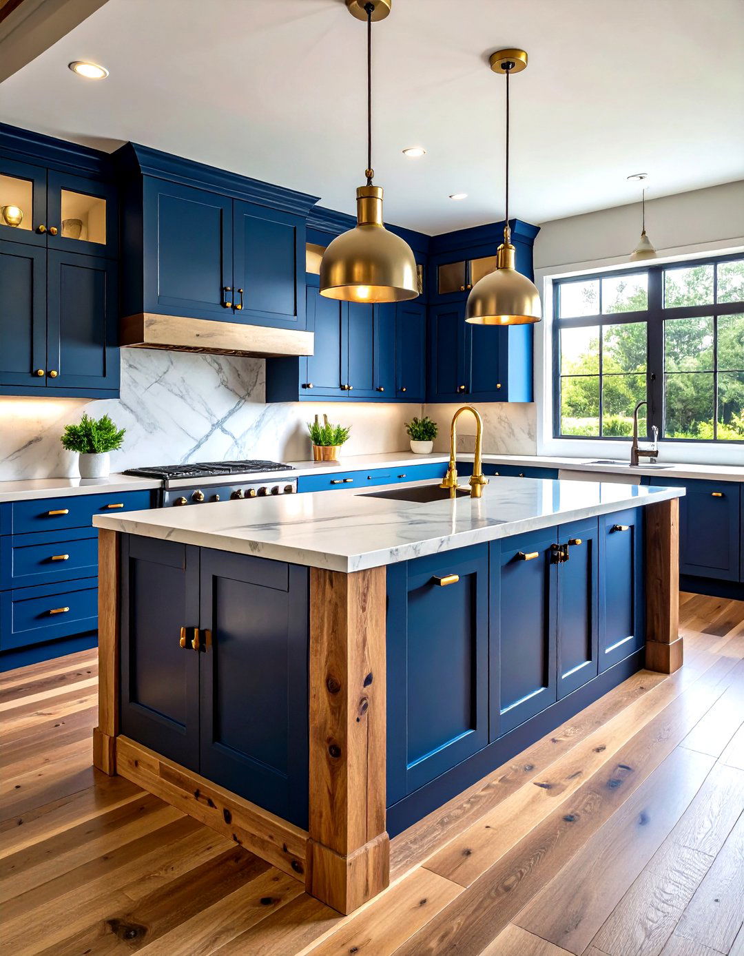 Blue French Country Kitchen Island with Natural Wood Contrast - 20 Blue French Country Kitchen Ideas