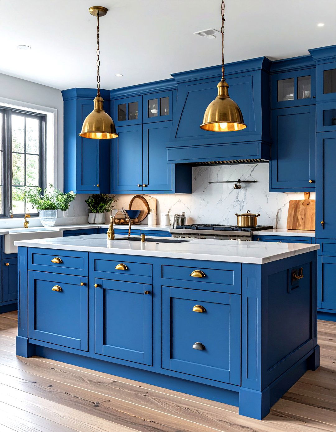 Blue French Country Kitchen with Antique Brass Hardware and Blue Wood Finishes - 20 Blue French Country Kitchen Ideas