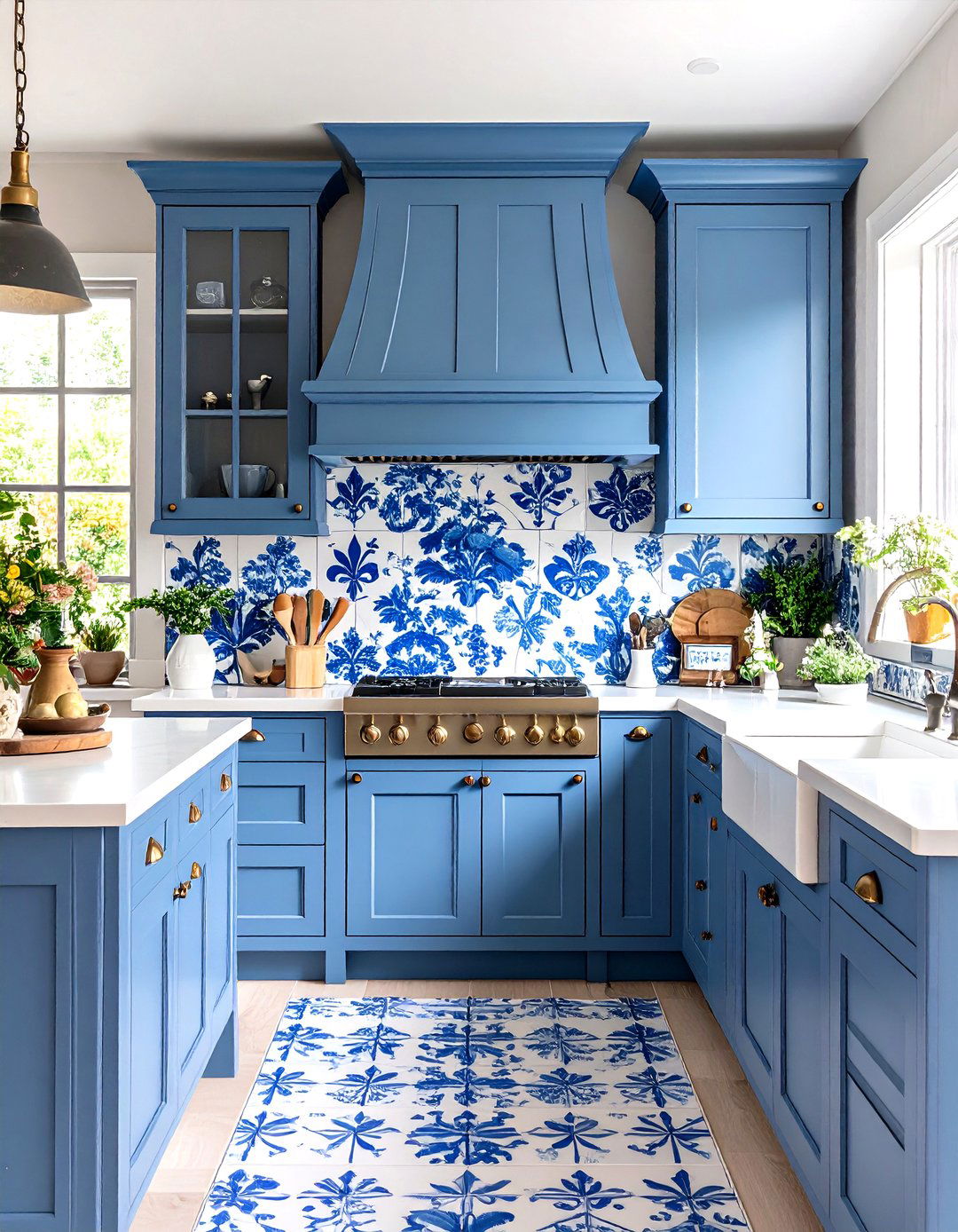 Blue French Country Kitchen with Hand Painted Ceramic Tile Backsplash - 20 Blue French Country Kitchen Ideas