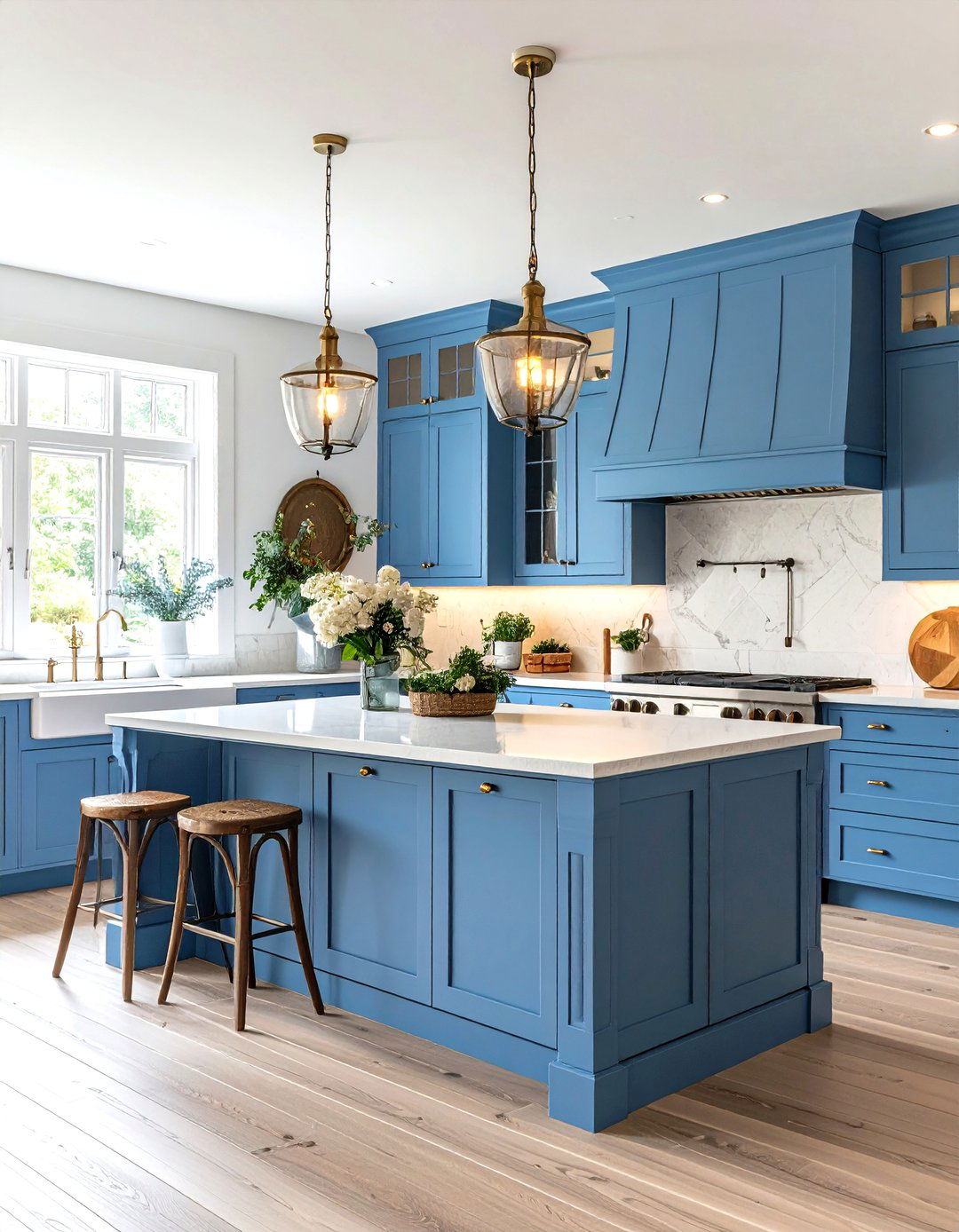 Blue French Country Kitchen with Limewash Walls and Blue Cabinet Contrast - 20 Blue French Country Kitchen Ideas