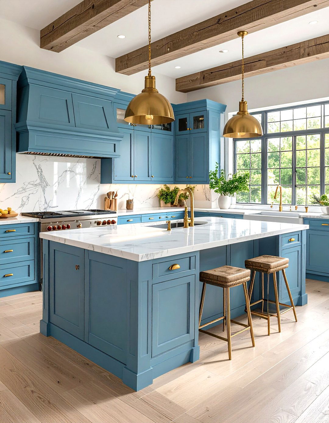 Blue French Country Kitchen with Marble Countertops and Blue Island Design - 20 Blue French Country Kitchen Ideas