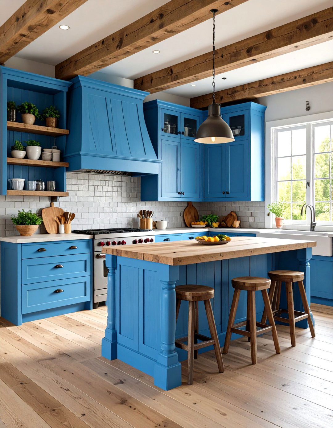 Blue French Country Kitchen with Reclaimed Wood and Blue Paint Combination - 20 Blue French Country Kitchen Ideas