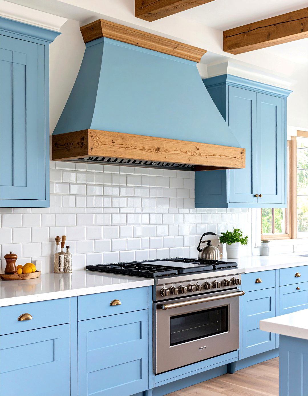 Blue French Country Kitchen with Traditional Range Hood and Blue Accents - 20 Blue French Country Kitchen Ideas