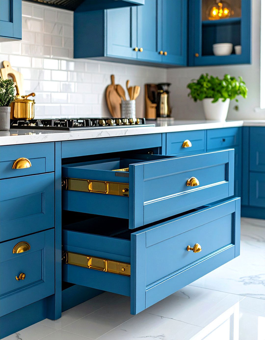 Blue Kitchen Cabinets with Gold Appliance Pulls - 20 blue kitchen cabinets with gold hardware