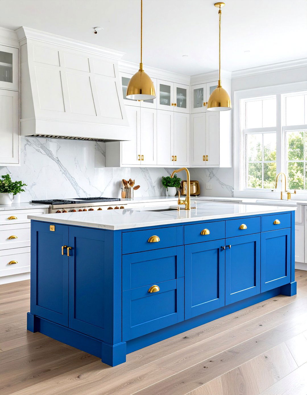 Blue Kitchen Island Cabinets with Statement Gold Hardware - 20 blue kitchen cabinets with gold hardware