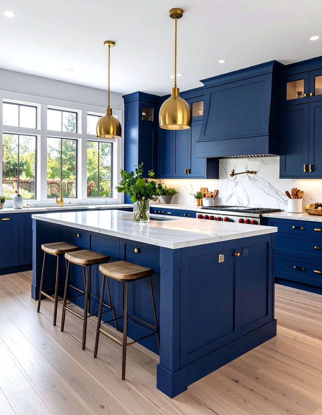 Blue Kitchen with Brass Hardware for Warm Sophistication - 20 Blue Kitchen Ideas