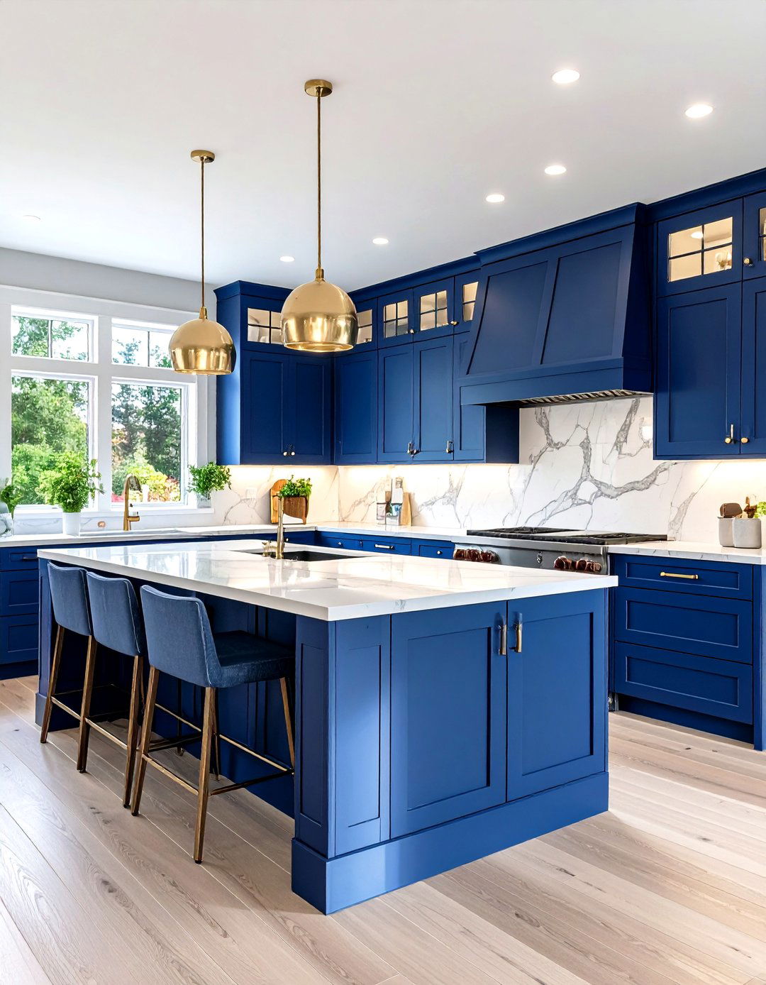 Blue Kitchen with Marble Countertops for Luxurious Appeal - 20 Blue Kitchen Ideas