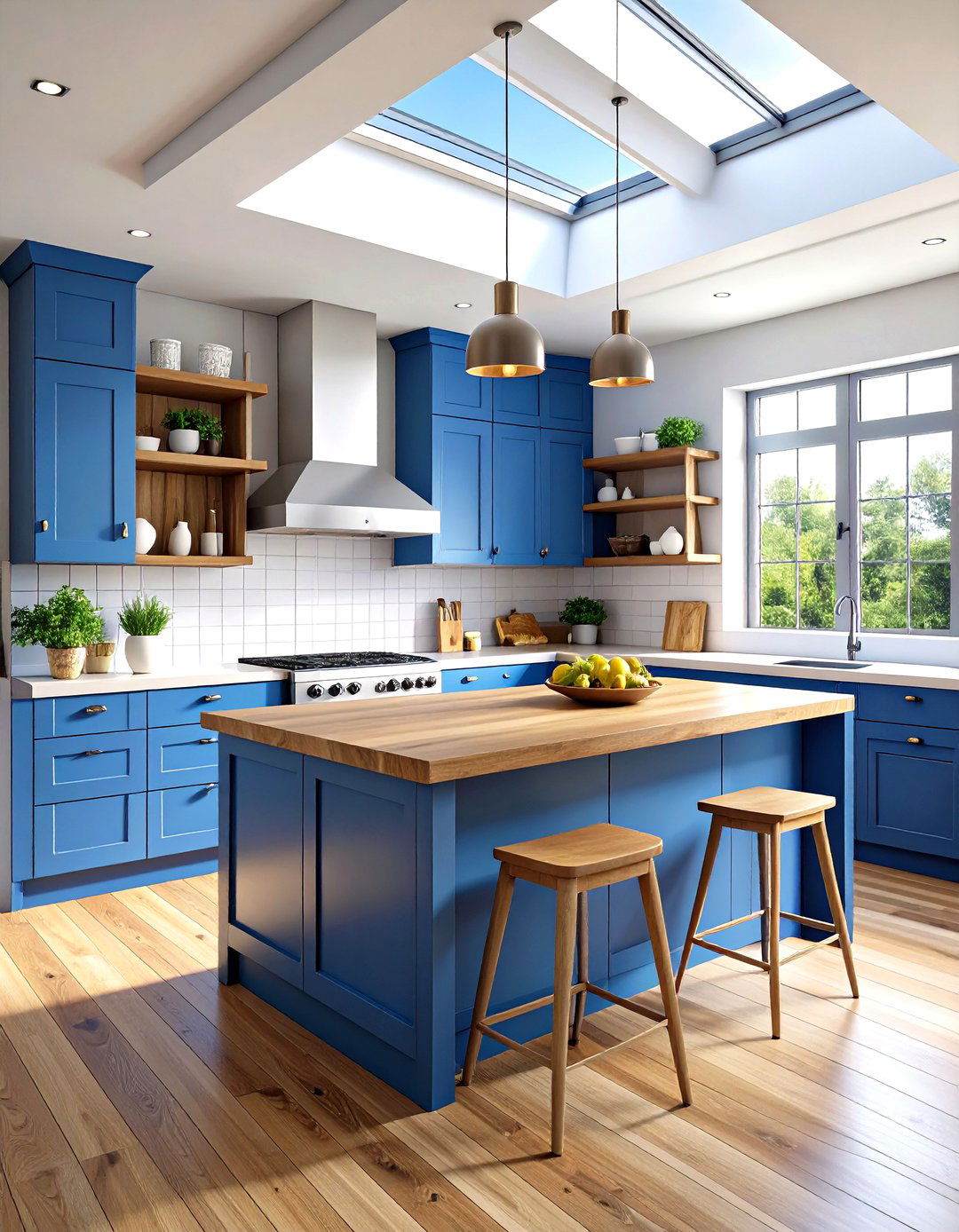 Blue Kitchen with Wood Accents for Natural Warmth - 20 Blue Kitchen Ideas