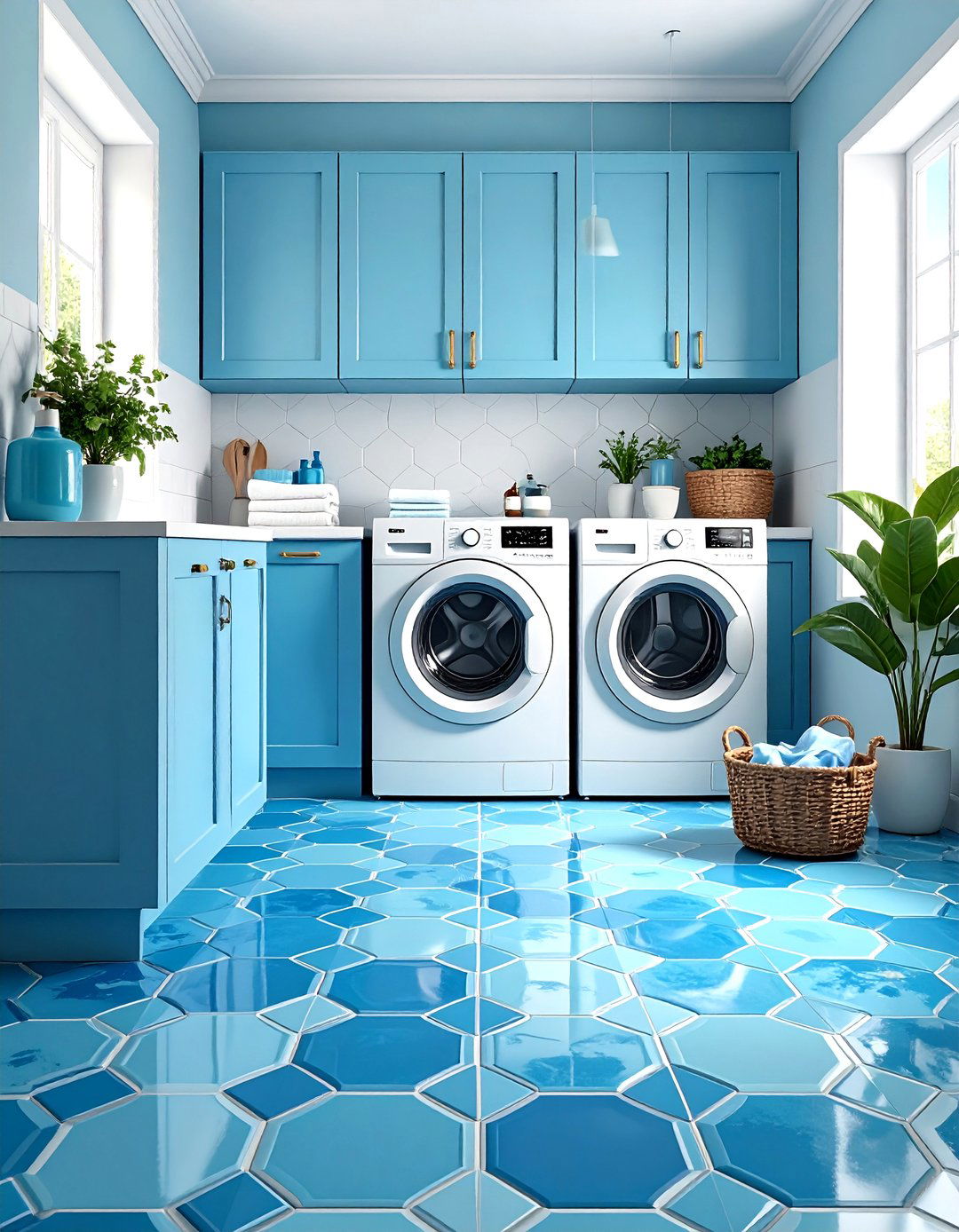 Blue Laundry Room Mosaic Tile Floor Pattern - 20 Blue Laundry Room Ideas