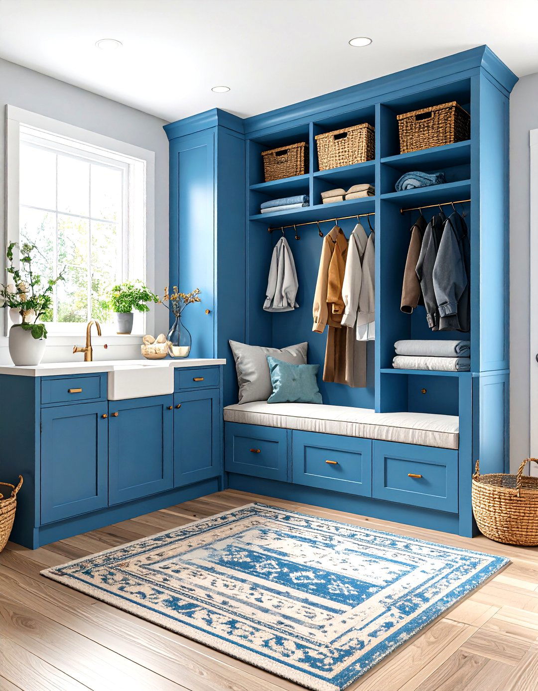 Blue Laundry Room Mudroom Combination Space - 20 Blue Laundry Room Ideas