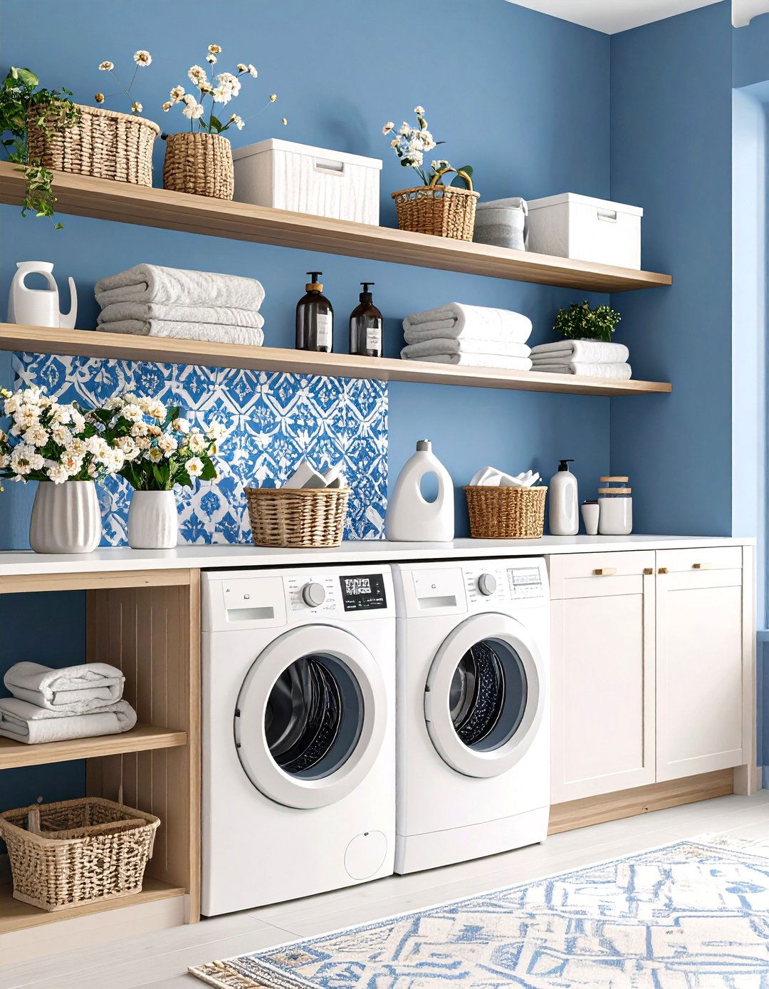 Blue Laundry Room Wallpaper Accent Wall Drama - 20 Blue Laundry Room Ideas