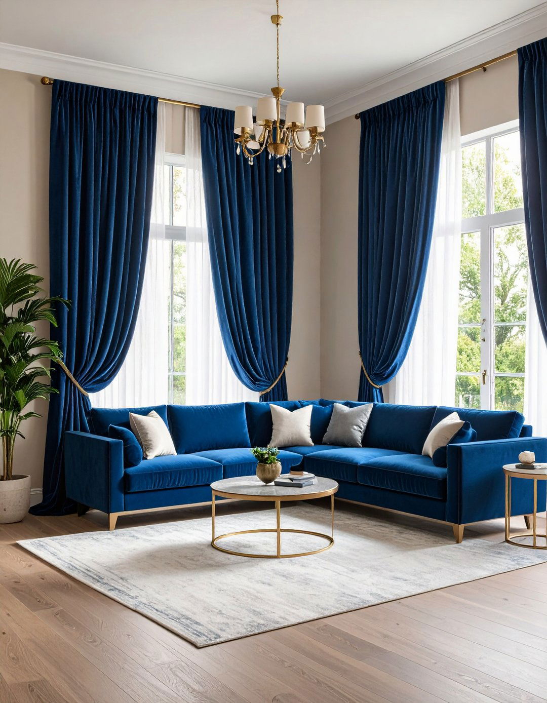Blue Living Room Elevated by Royal Blue Drapes - 20 Blue Living Room Ideas