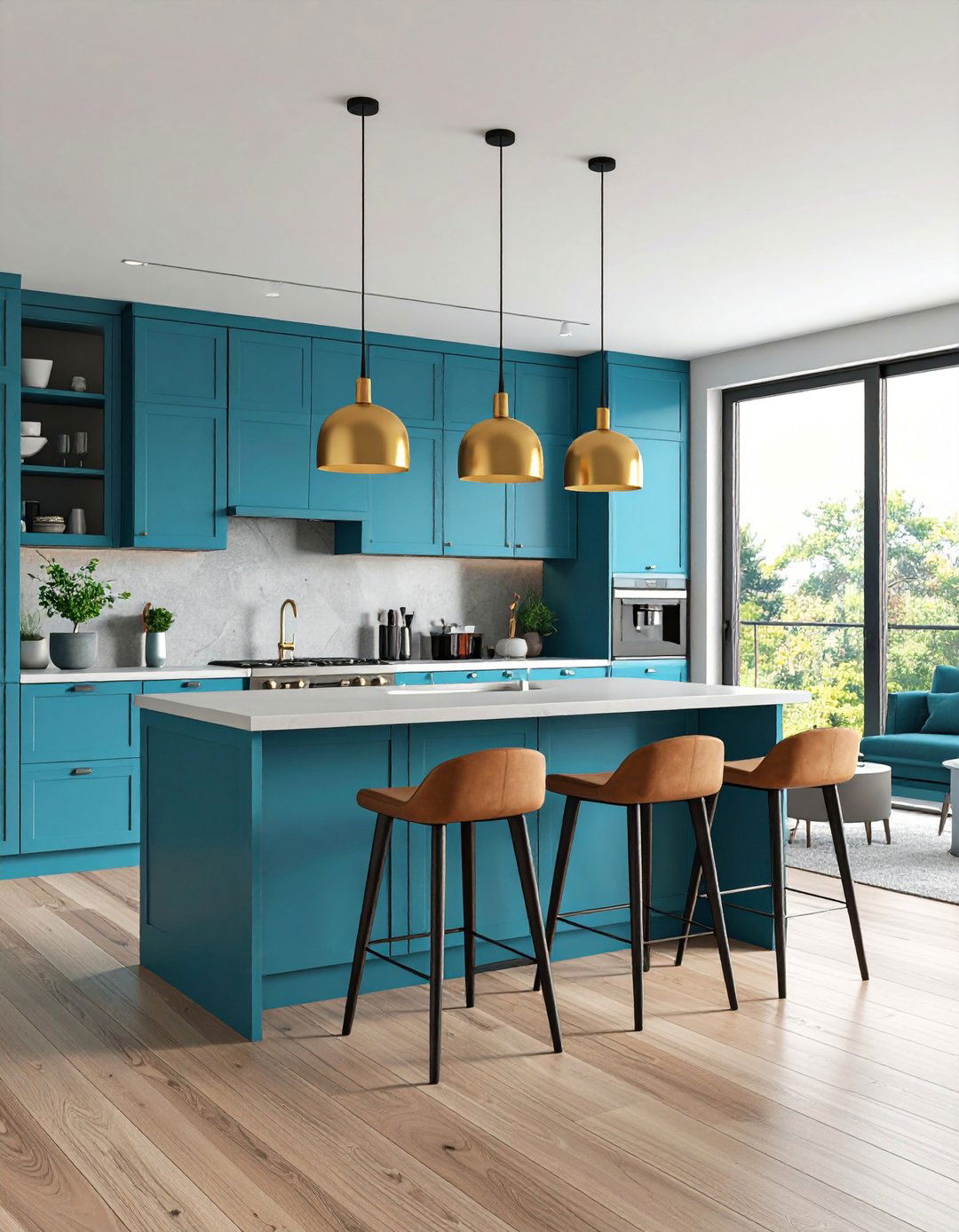 Blue Living Room Integrating Blue Kitchen Elements - 20 Blue Living Room Ideas