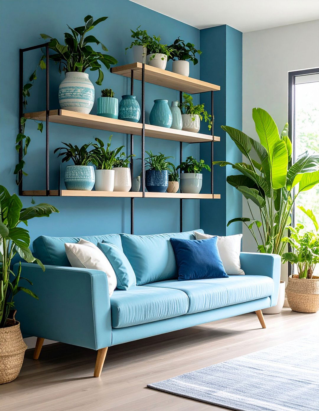 Blue Living Room Styled with Blue Plant Pots - 20 Blue Living Room Ideas