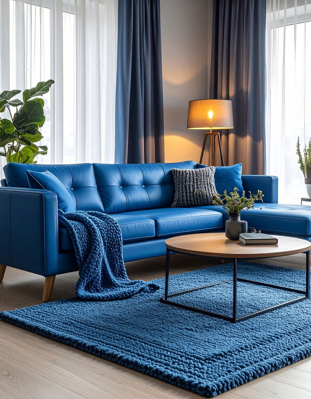 Blue Living Room with Blue Leather Sofa - 20 Blue Living Room Ideas