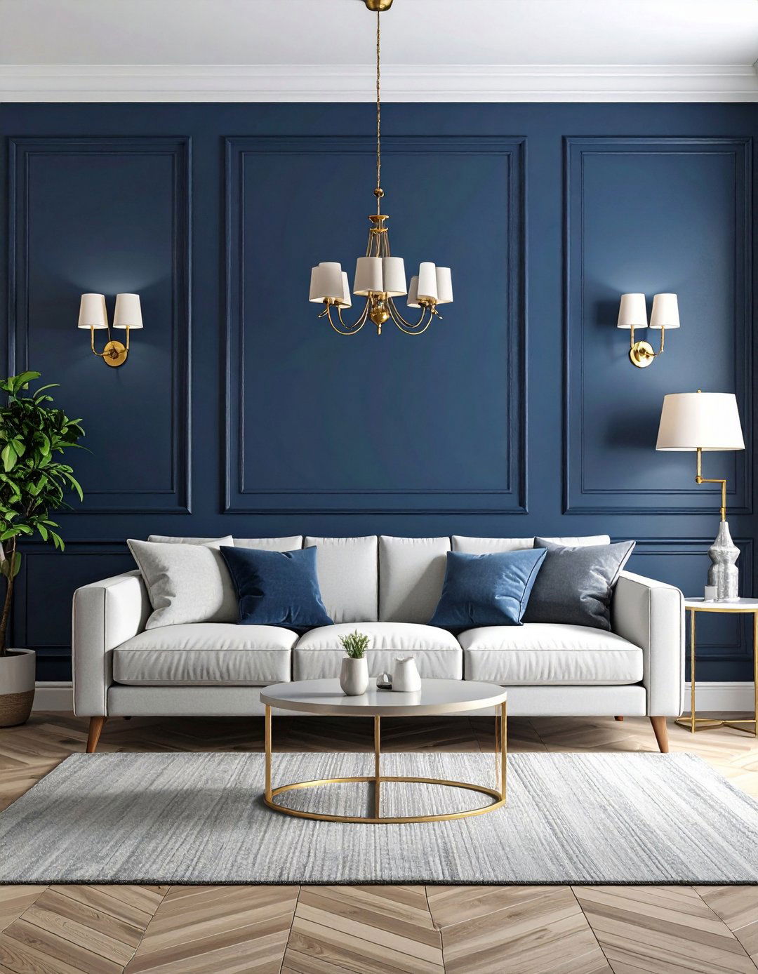 Blue Living Room with Navy Accent Wall - 20 Blue Living Room Ideas