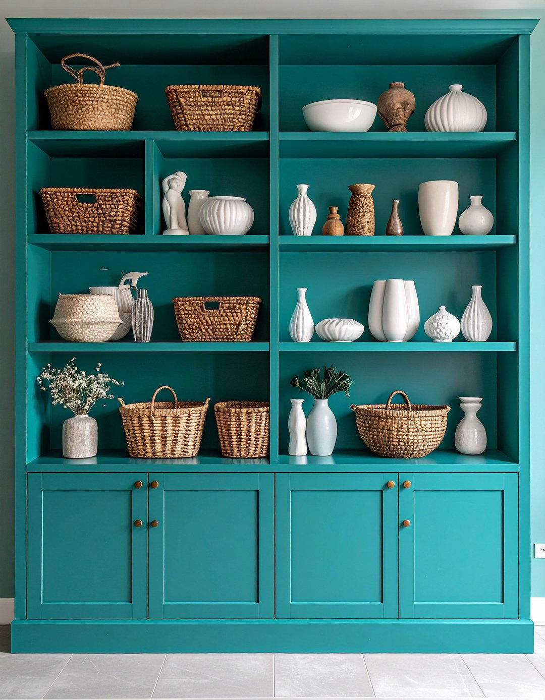 Blue Living Room with Teal Built In Shelving - 20 Blue Living Room Ideas