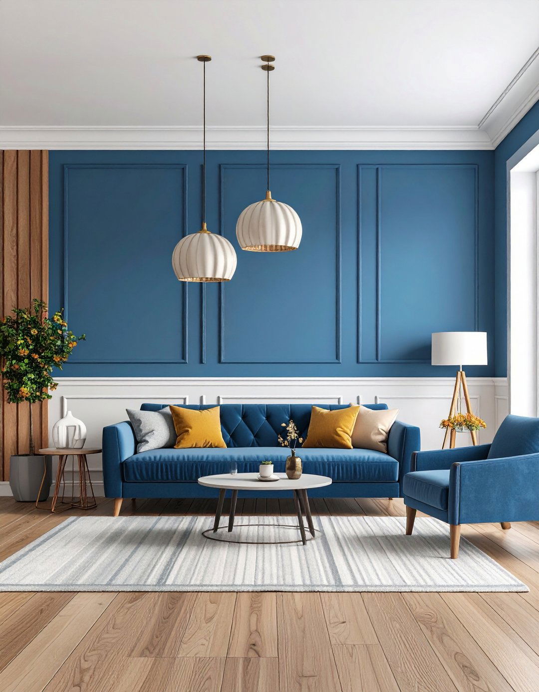 Blue Living Room with Two Tone Blue Walls - 20 Blue Living Room Ideas