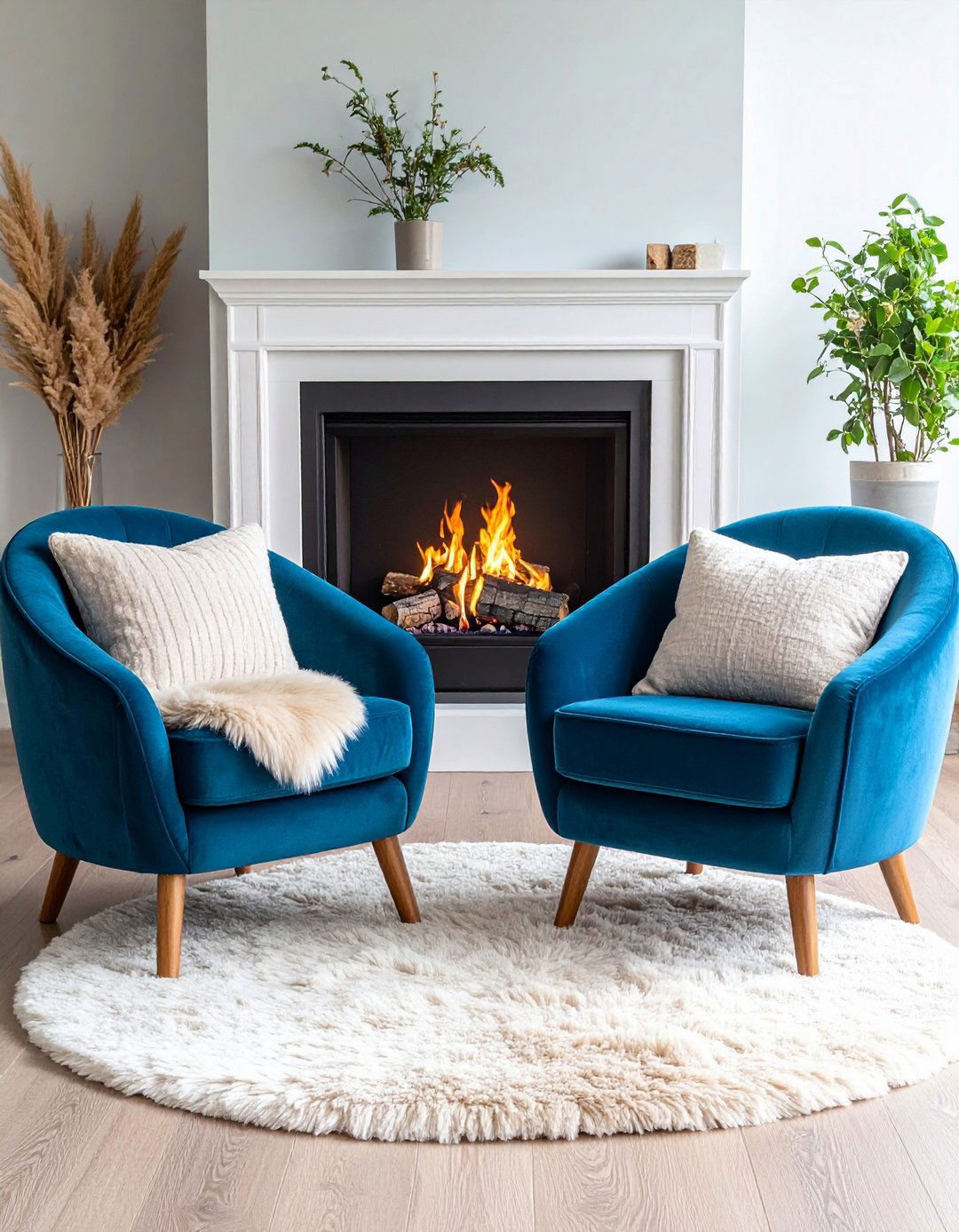 Blue Living Room with Velvet Ocean Blue Armchairs - 20 Blue Living Room Ideas