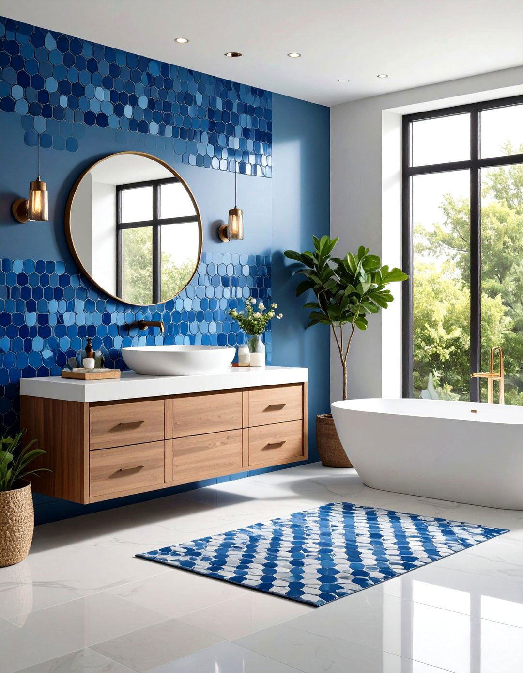 Blue Mosaic Powder Room Backsplash Design - 20 blue powder room ideas