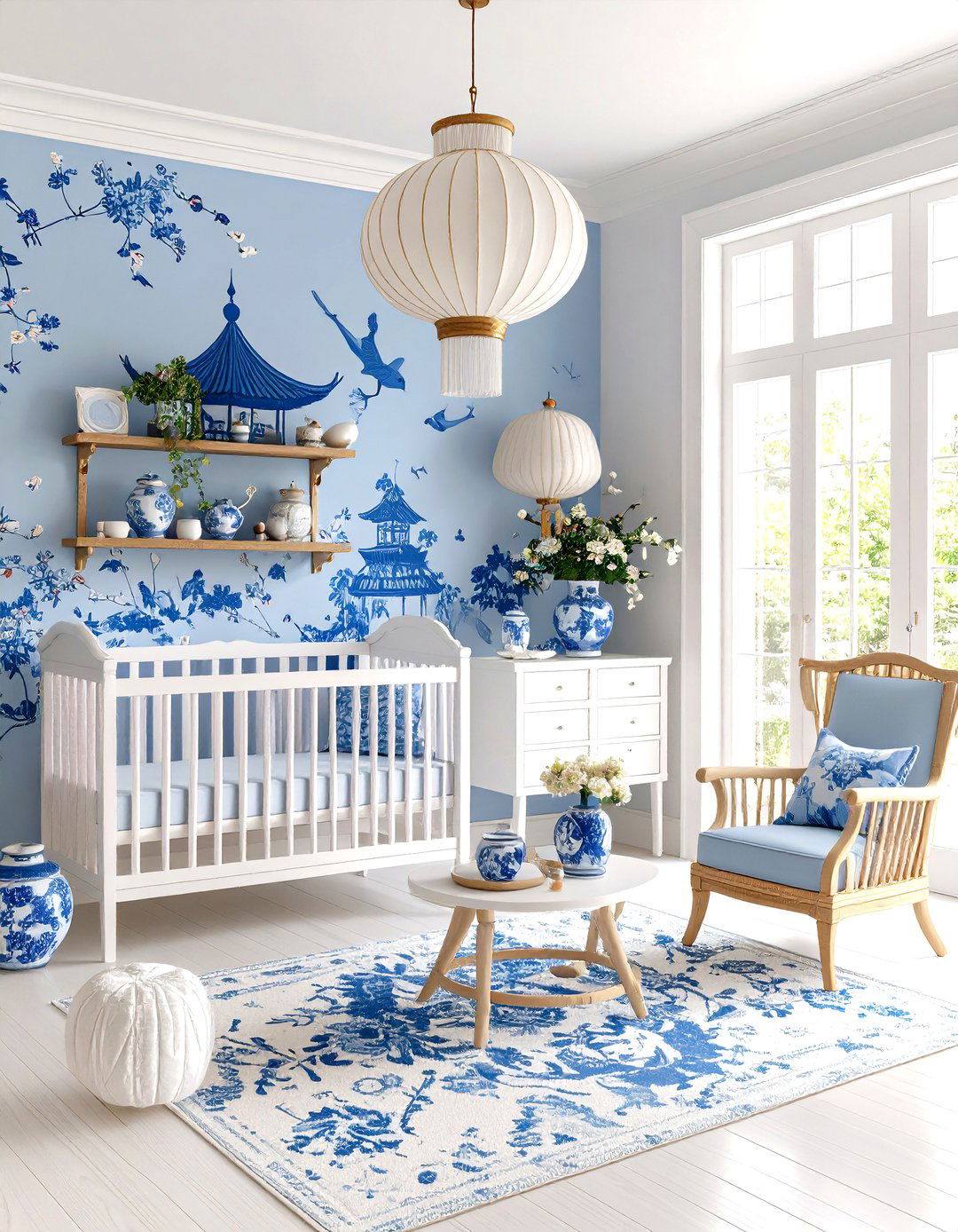 Blue Nursery with Blue and White Chinoiserie Charm - 20 Blue Nursery Ideas