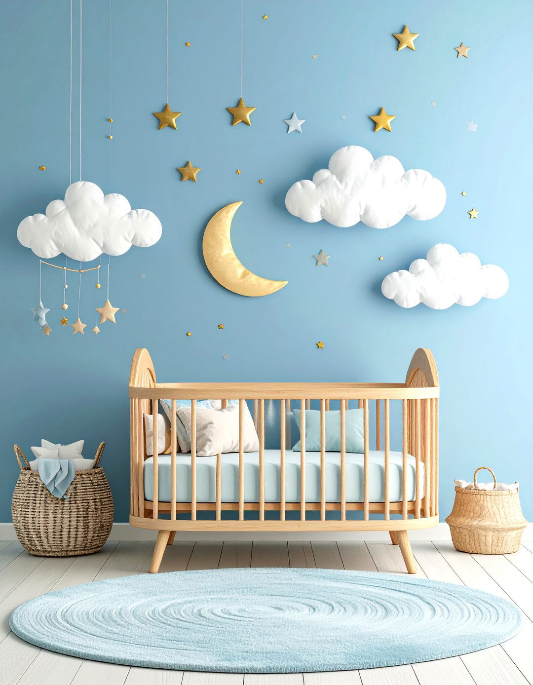 Blue Nursery with Celestial Clouds and Stars Theme - 20 Blue Nursery Ideas