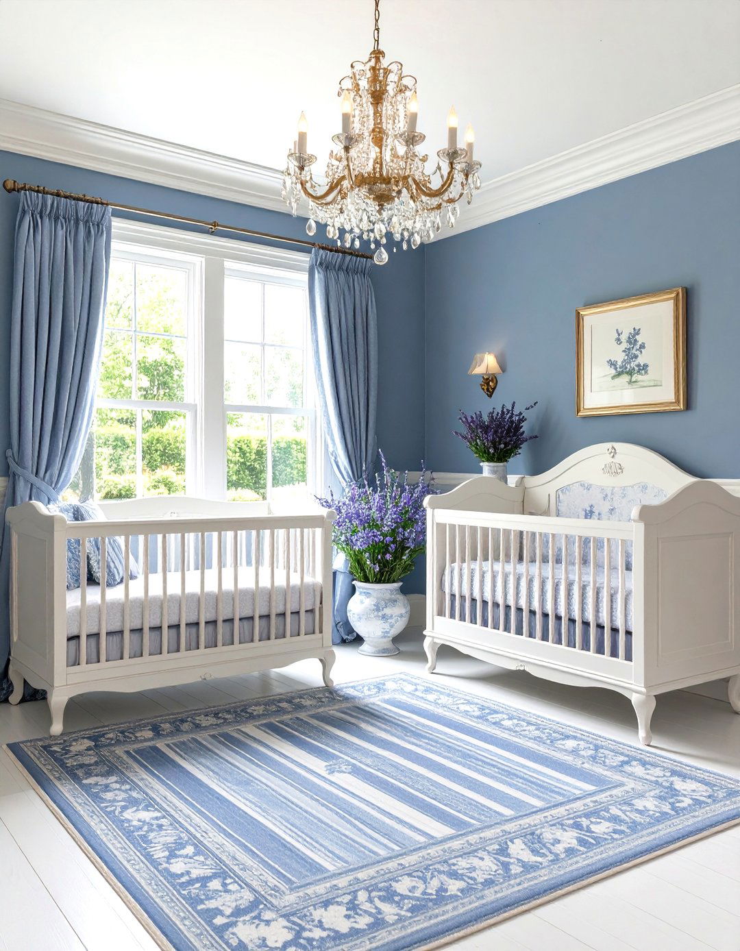 Blue Nursery with French Provincial Toile Elegance - 20 Blue Nursery Ideas